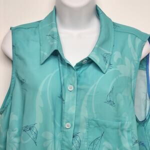 Turquoise Paisley Swim Cover Up Tunic Open Front Catherines 0X Beach Resort Wear